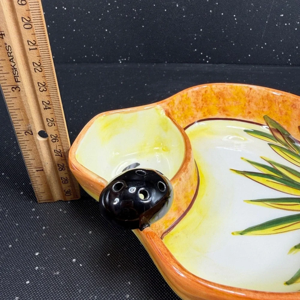 Hand Painted Ceramic Olive Serving Dish Mediterranean Signed 6in Orange Yellow